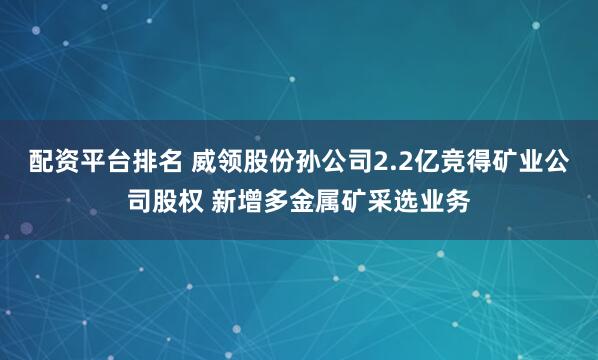 配资平台排名 威领股份孙公司2.2亿竞得矿业公司股权 新增多金属矿采选业务